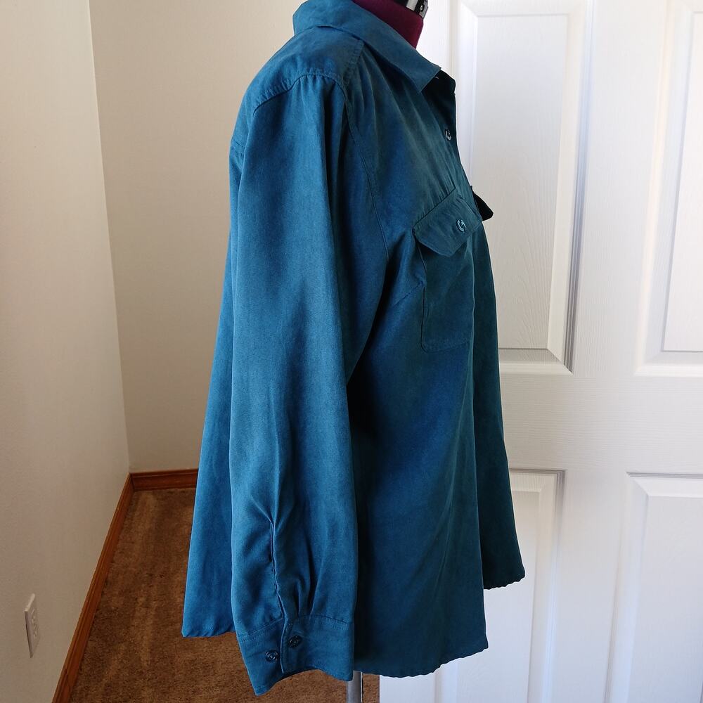 Roaman's Faux Suede Button Front Shirt 20W midnight teal overshirt top shacket - Picture 5 of 13